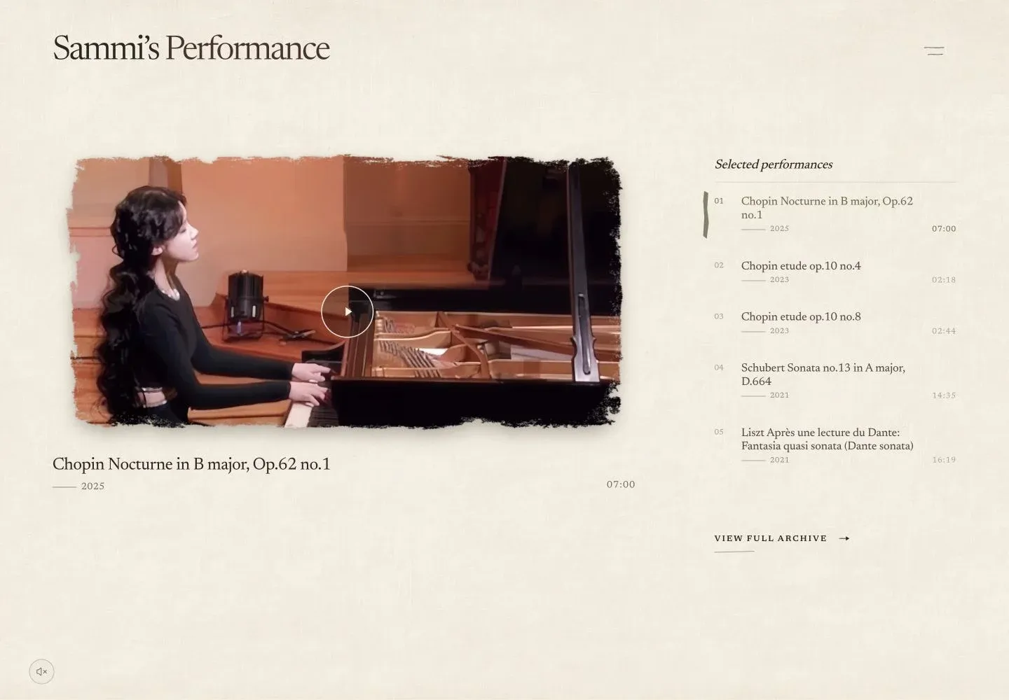 Sammi Klavier Performance page on desktop